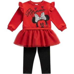 Disney Minnie Mouse Red Tulle Dress Baby Girls 18M Long Sleeve Glitter Hearts